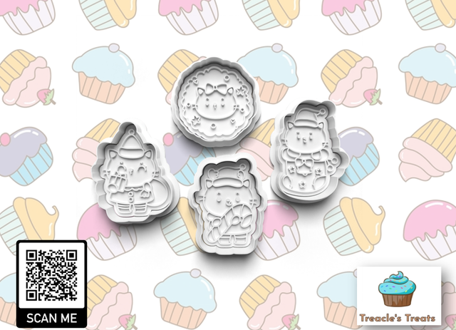 Christmas Cats Fondant/cookie stamps with cutters