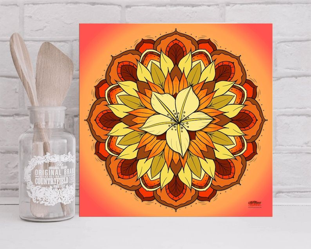 Mandala Floral Orange et Jaune – L’Art Lumineux qui Éveille Chaleur et Énergie Positive