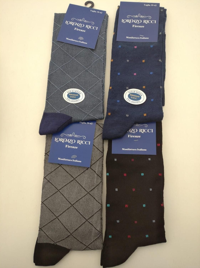 Lorenzo Ricci Firenze Calzino lungo uomo in filo di scozia fantasia