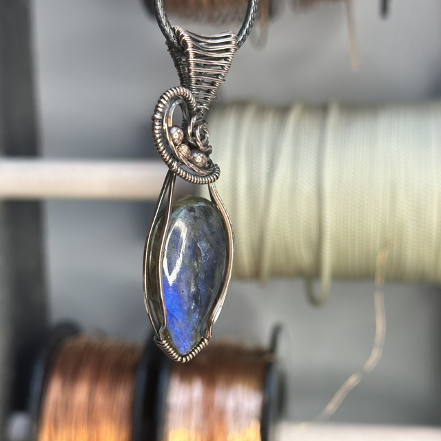 Blue Labradorite pure copper wrapped pendant 
