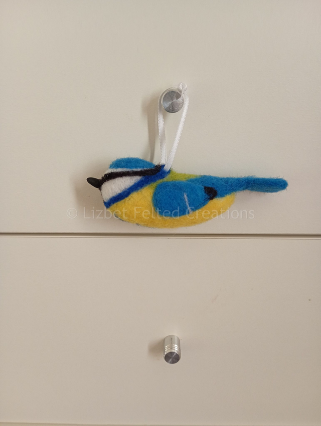 Blue Tit decoration, felted Blue Tit