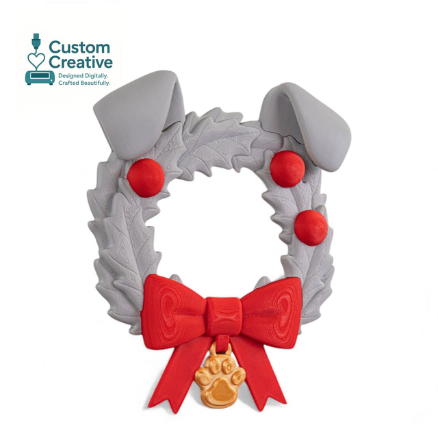 Dog Christmas Door Wreath – 3D Printed Festive Pet-Themed Decor with Bow &amp; Paw Charm | 22–28cm