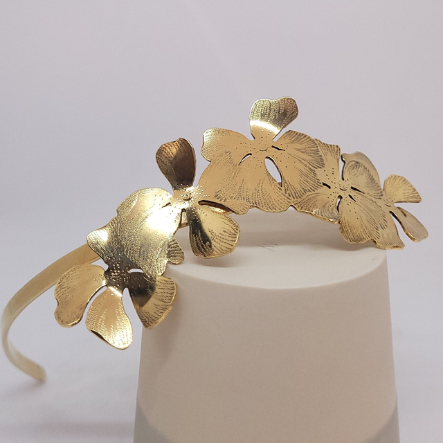 Tiare de mariage Hibiscus - Laiton ciselé doré