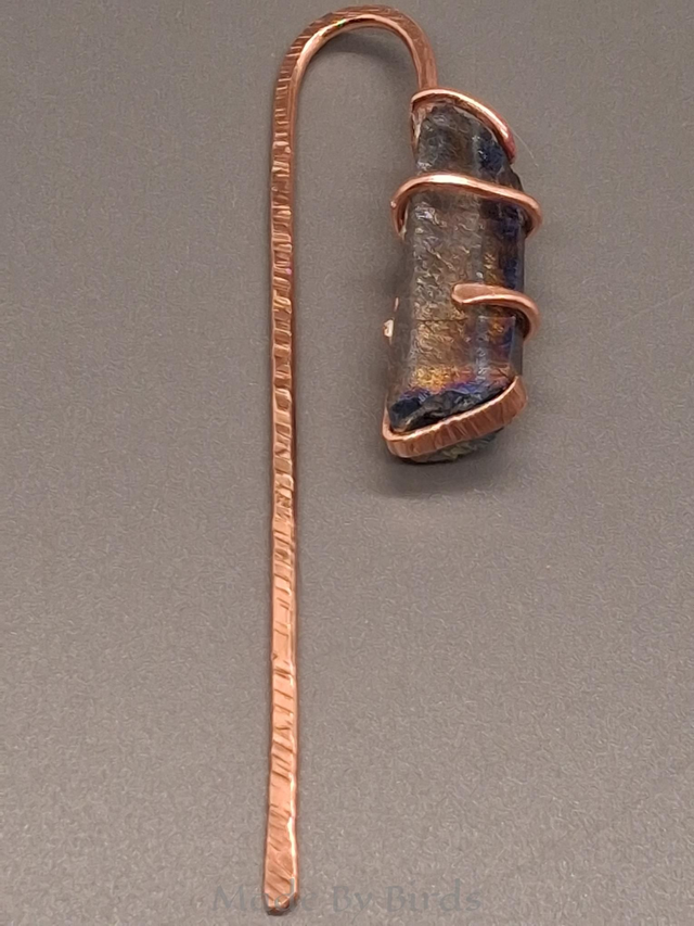 Handcrafted Solid Copper & Blue Aura Quartz Bookmark