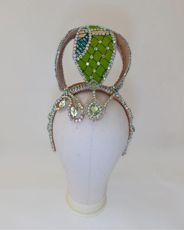 Casque Realeza wax vert et strass