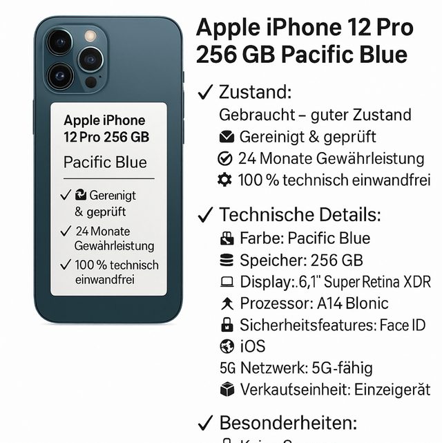 📱 Apple iPhone 12 Pro 256 GB Pacific Blue