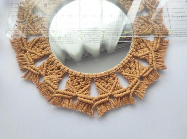 Miroir macramé couleur caramel 35 cm