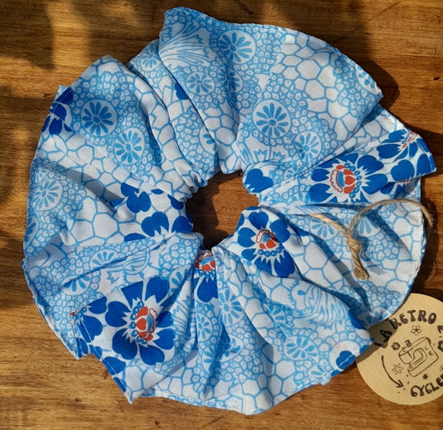 Chouchou XL fleurs bleues