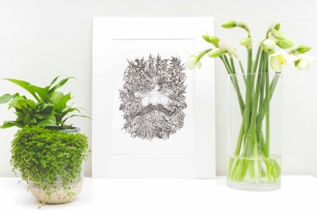Green Man Ink Sketched Fine Art Giclee Print