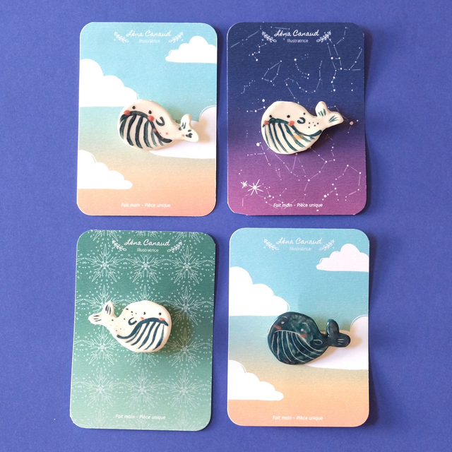 Broche céramique - Famille Baleines