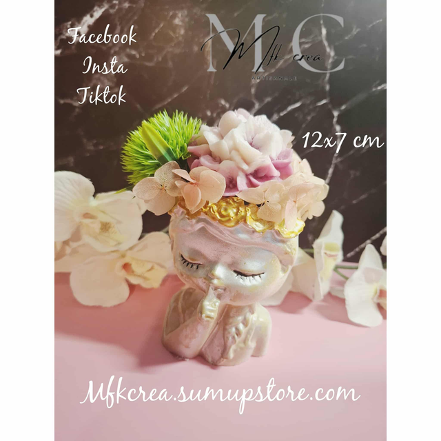 pot fille fait main fleurs de cire parfumée fruits du dragon