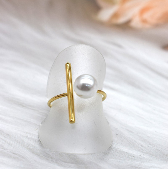 Bague barre perle 