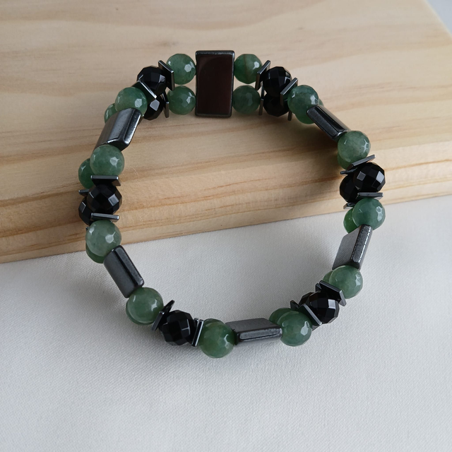 Heren armband Aventurijn met Hematiet en Onyx - elastisch 20 cm (2.057)