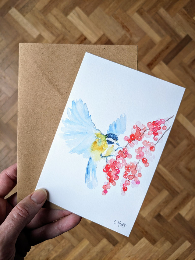 Cartes postales à l'aquarelle, mésanges divers motifs