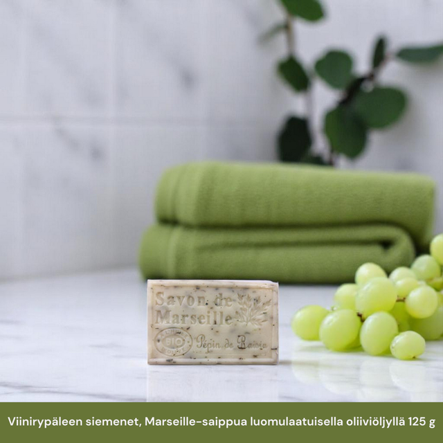 Viinirypäleen siemenet, Marseille-saippua luomulaatuisella oliiviöljyllä