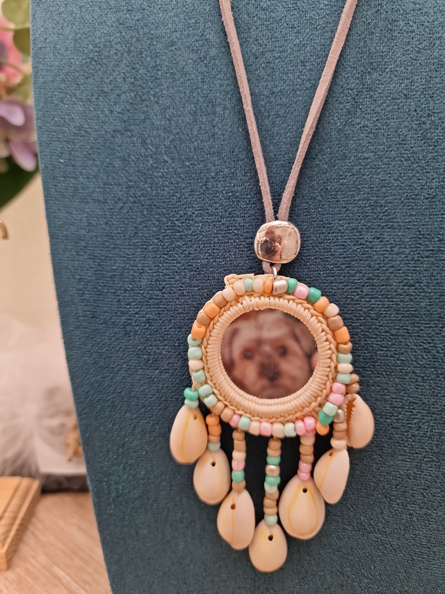 Collier Sautoir Miroir Bohème Macramé Attrape Rêves Coquillages Perles