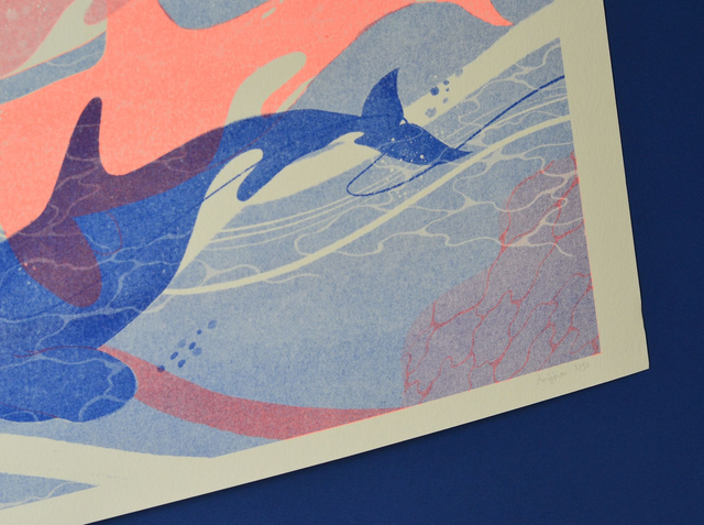 Affiche imprimée en risographie Les orques