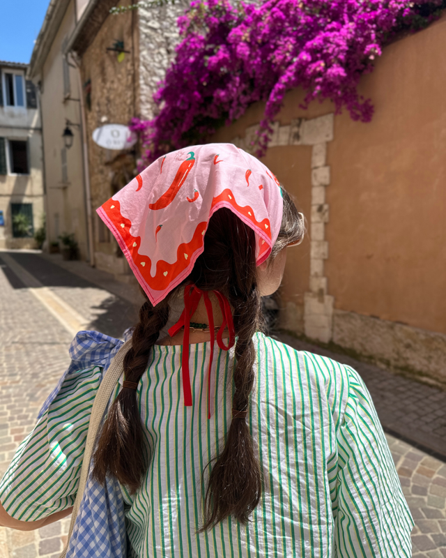 Bandana Piments rose / rouge (motif exclusif Manon L. Delahaute)