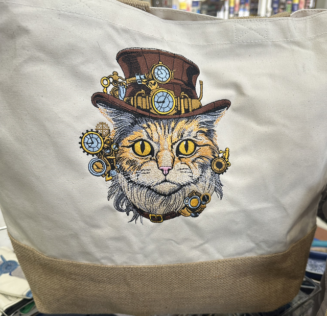 Steampunk Cat Large Shopping Tote
