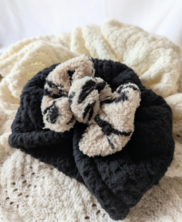 Turban sherpa noir noeud imprimé 