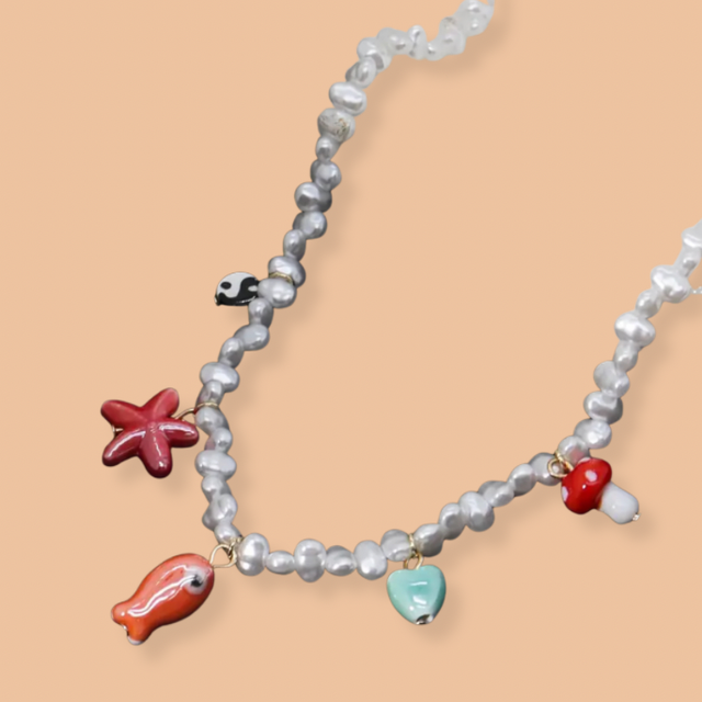 Ocean-inspired faux pearl necklace