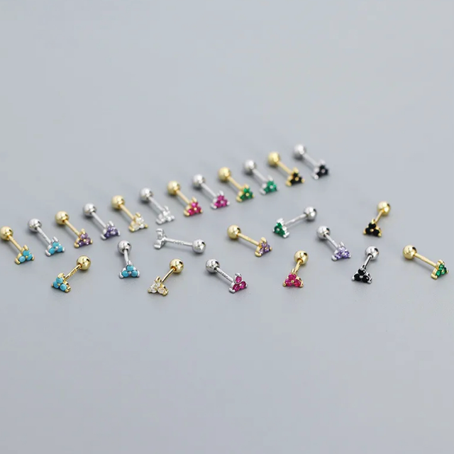Trio Mini Stud Earrings Sterling Silver (Multiple Colour Options)