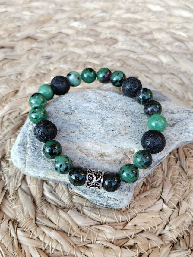 Bracelet Rubis Zoisite et pierre de lave