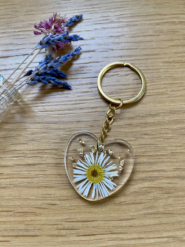 Porte clé coeur - pâquerette