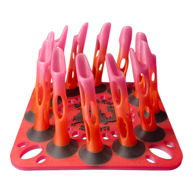 12 Arrow Fletching Stand/ Ground Quiver (Sparkly Red to Pink Tips and Black)  