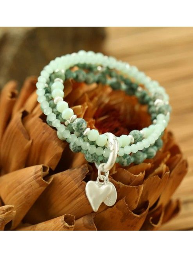 Andreani Armband aus echter Natürlicher Jade mit Herzanhänger