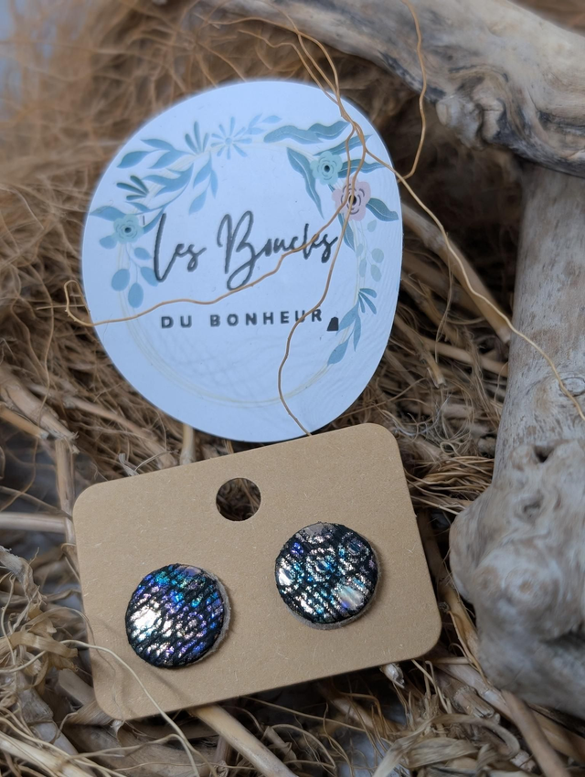 Boucles d'oreilles puces holographique noir pu062