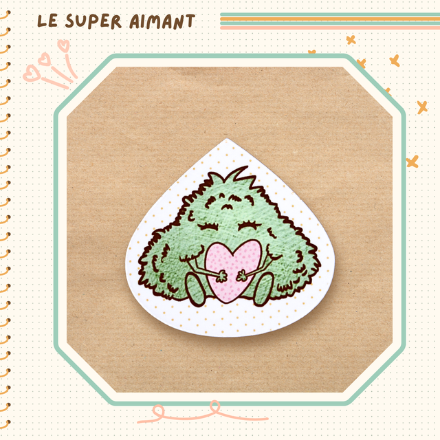 Un super aimant momote cœur fond blanc à pois orange