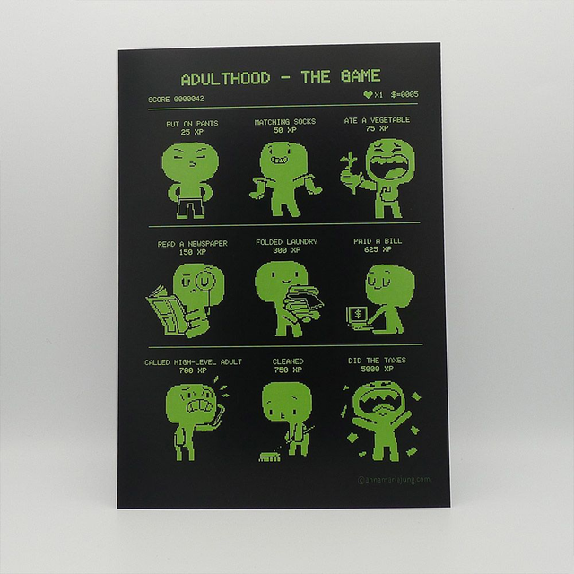 SIGNED A4 Art Print - Adulthood: The Game - gaming, pixelart, adulting