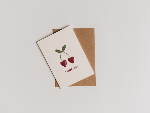 "I Love You" heart cherries card