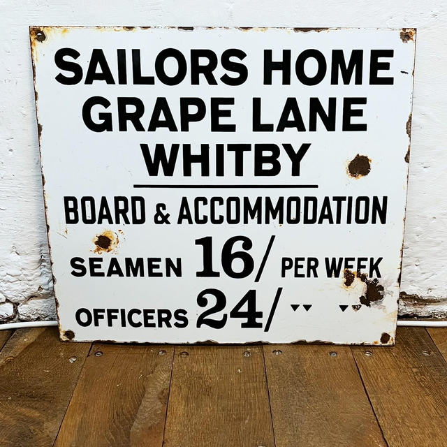 Original 1920s Sailors Home Enamel Sign — Grape Lane, Whitby UK