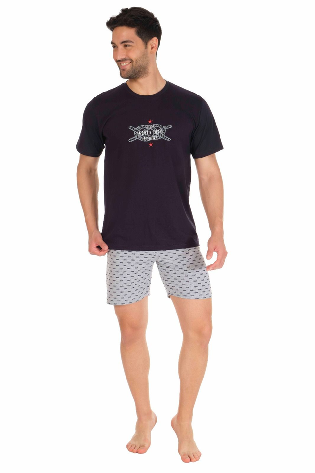 pigiama uomo cotone m/m blu grigio