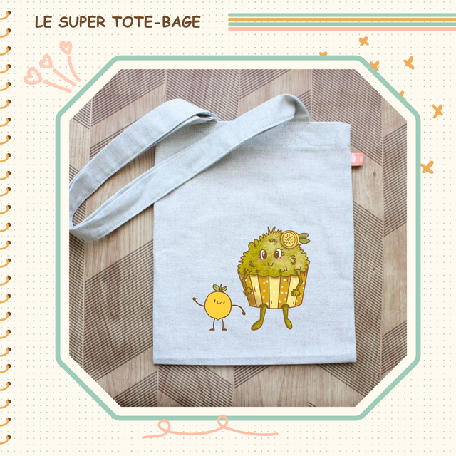 Tote-bag illustré d'une momote cupcake acidulé