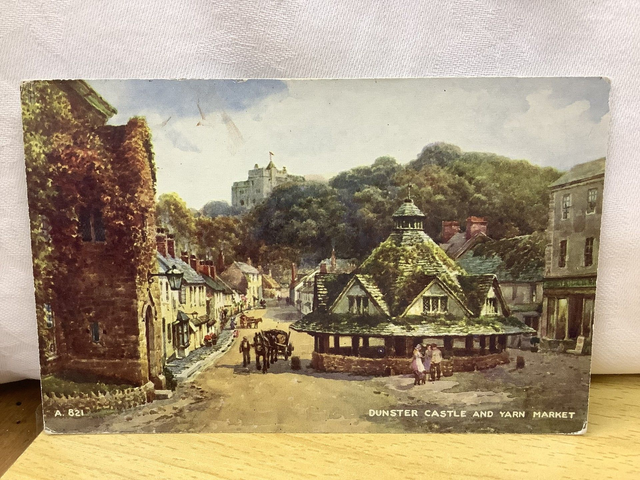 Dunster Castle & Yarn Market, Somerset, Valentine & Sons Art Colour vintage postcard. Our Ref No. R662 £2.25