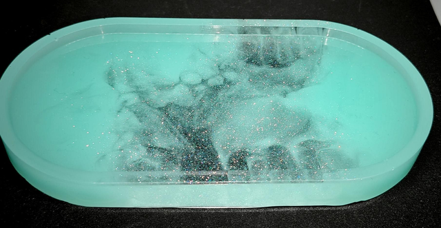 Vide poche vert d'eau et paillettes holographiques 