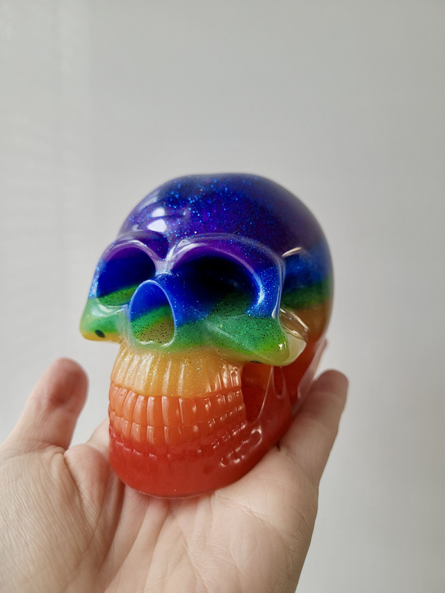 Skull Ornament - Large - Rainbow Pride Glitter