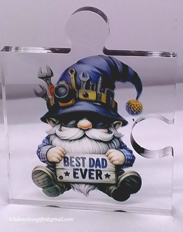 Dad Hand Made Acrylic Puzzle Piece Gonk Design.