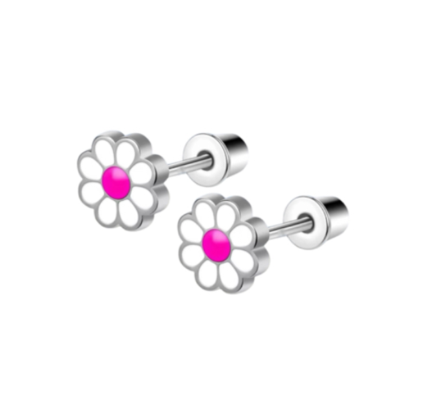 Daisy Mini Comfort Back Studs (Pink Centre)