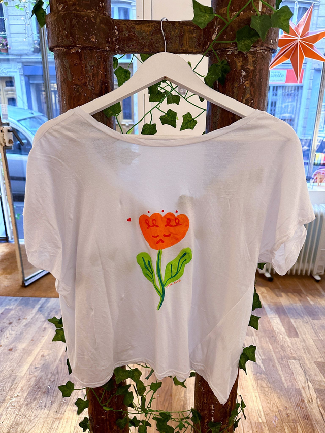 T-shirt blanc tulipe orange
