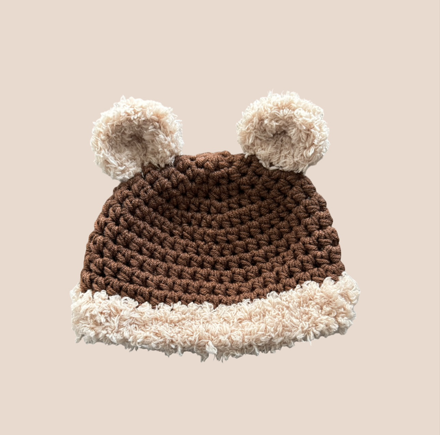 Fluffy Trim Bear Hat - Brown