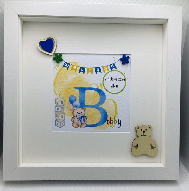 Personalised New Baby/ Christening frame set. FREE pen and pendant.