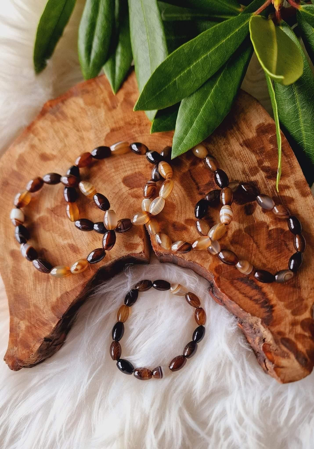 Black Banded Onyx Beaded Bracelet 