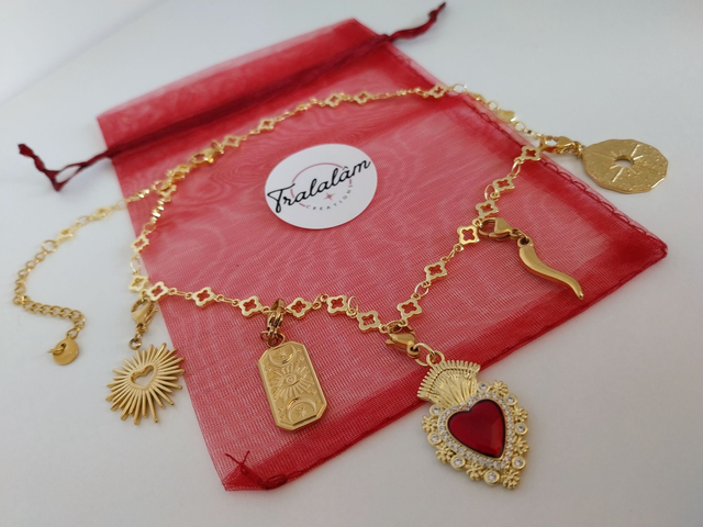  ✨Collier à breloques porte-bonheur &quot;❤️ex-voto coeur dévotion&quot;✨
