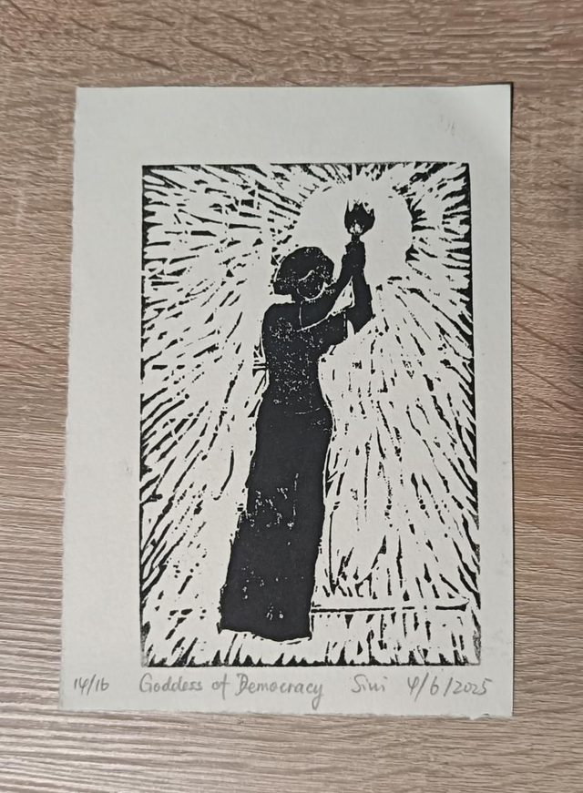 Goddess of Democracy Lino Print
