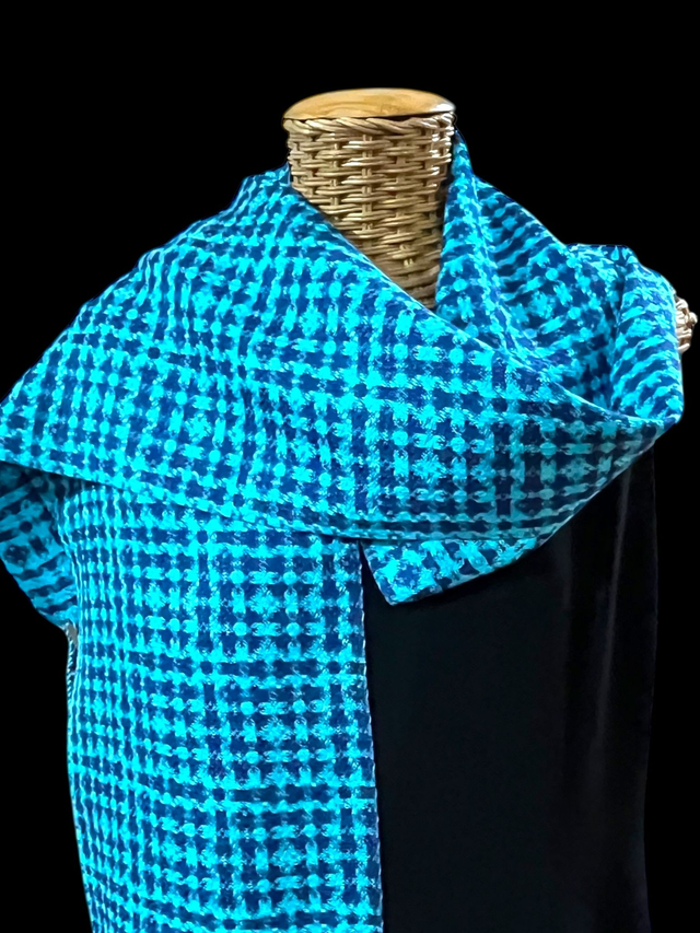 Blue & Turquoise silk scarf, handwoven