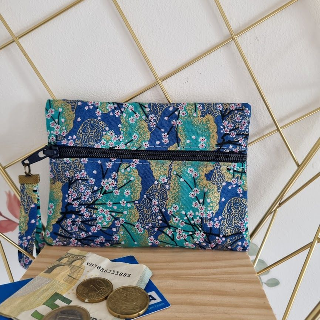 Porte-monnaie zip devant &quot;Akina&quot; turquoise doré